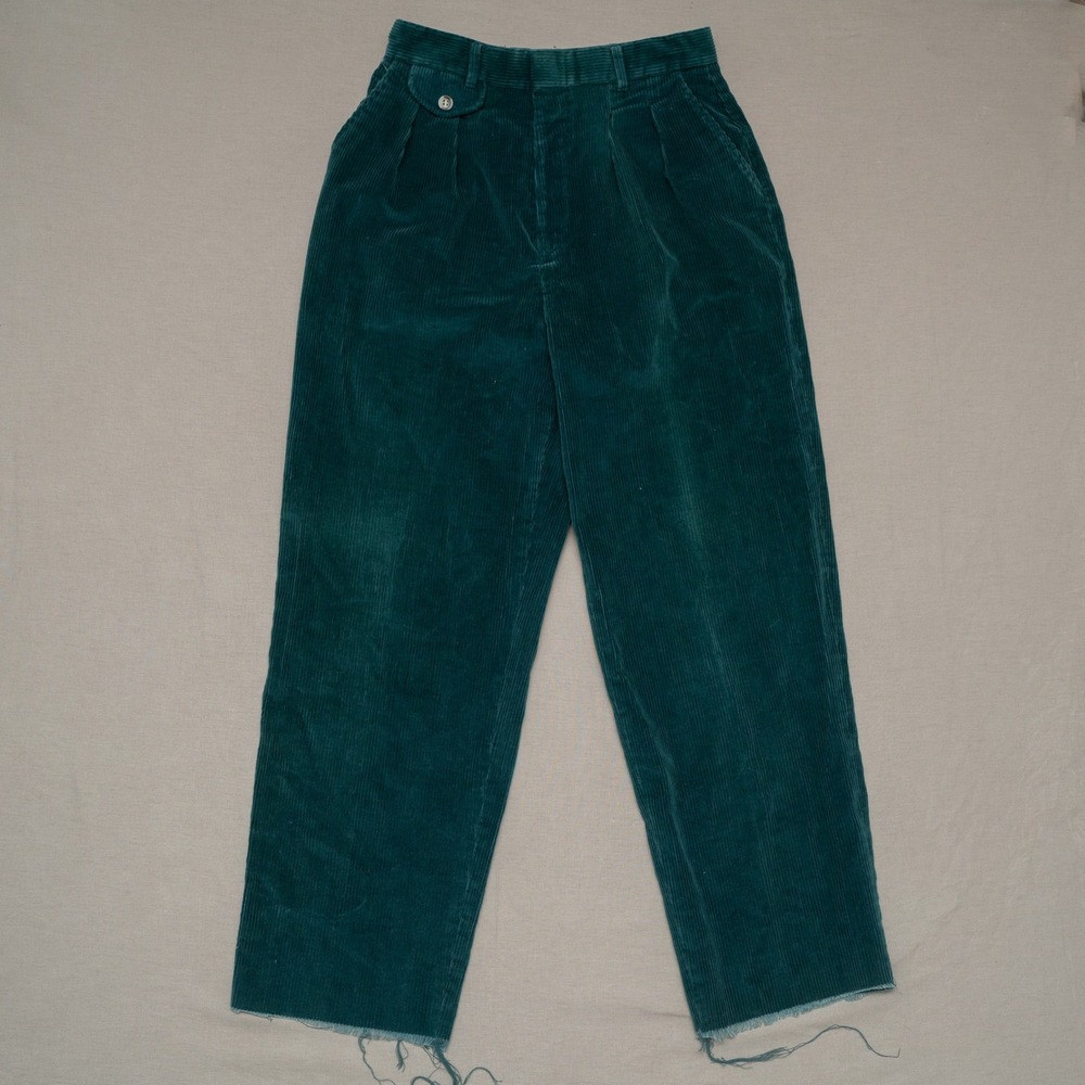 Vintage 80s 90s Eddie Bauer Forest Green Corduroy Womens High Waisted Pants 27"